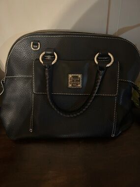 NWOT Dooney & Bourke Black Pebble Leather Satchel with Braided Handles